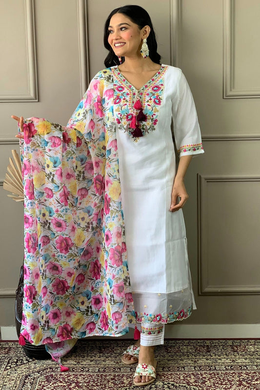 White Colour Chanderi Stitched Salwar Suit SS1112037