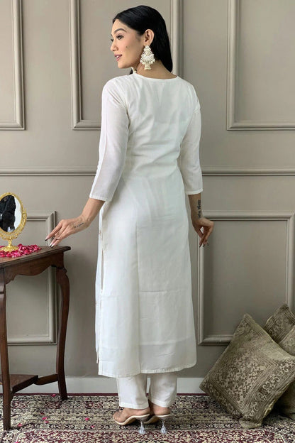 White Colour Chanderi Viscose Stitched Salwar Suit SS1111961 A