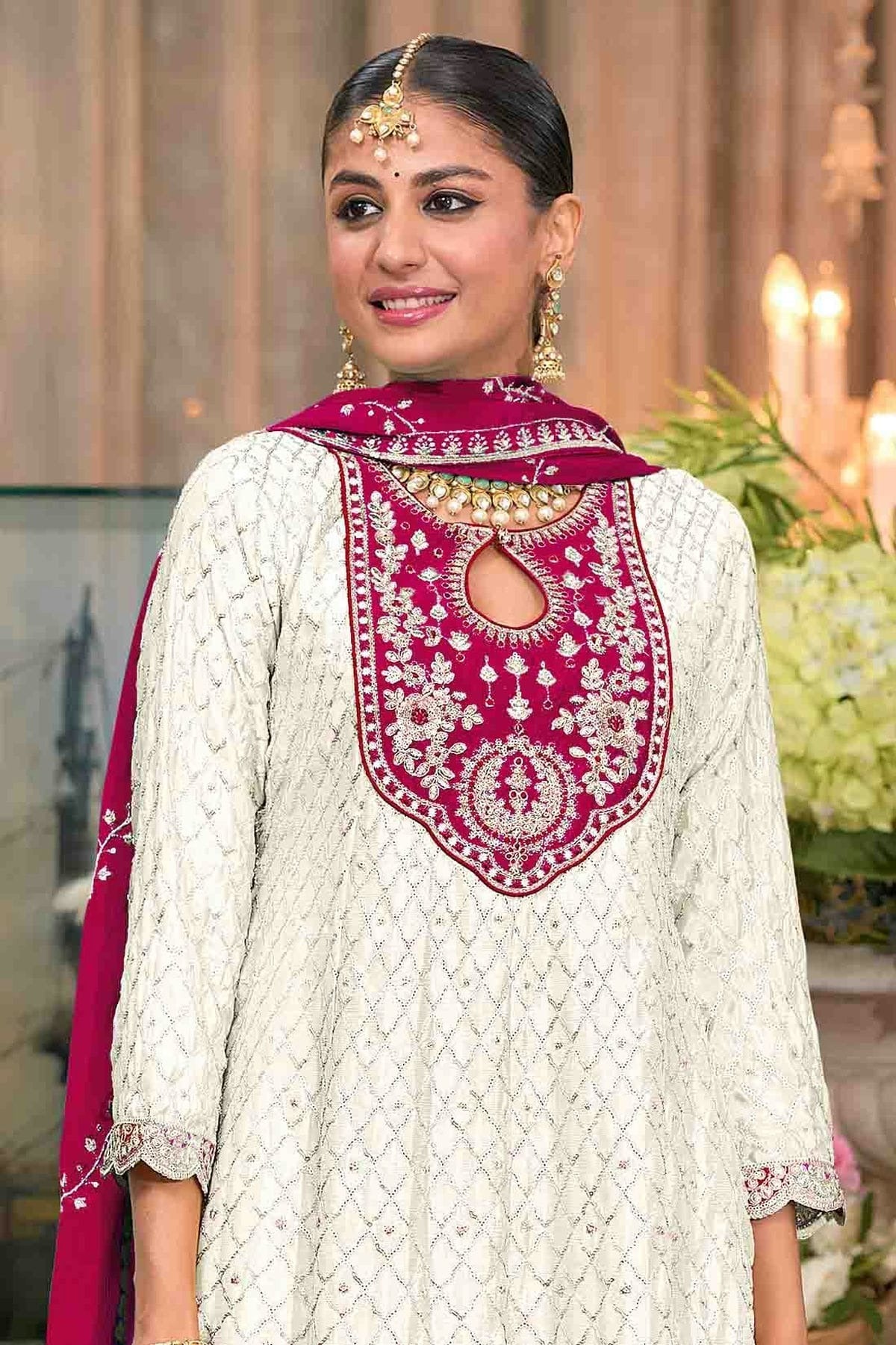 White Colour Chinon Stitched Patiala Suit SS1140964 A