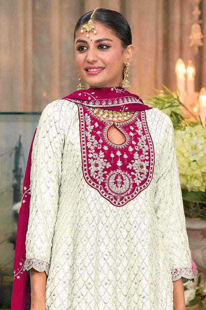 White Colour Chinon Stitched Patiala Suit SS1140964 A