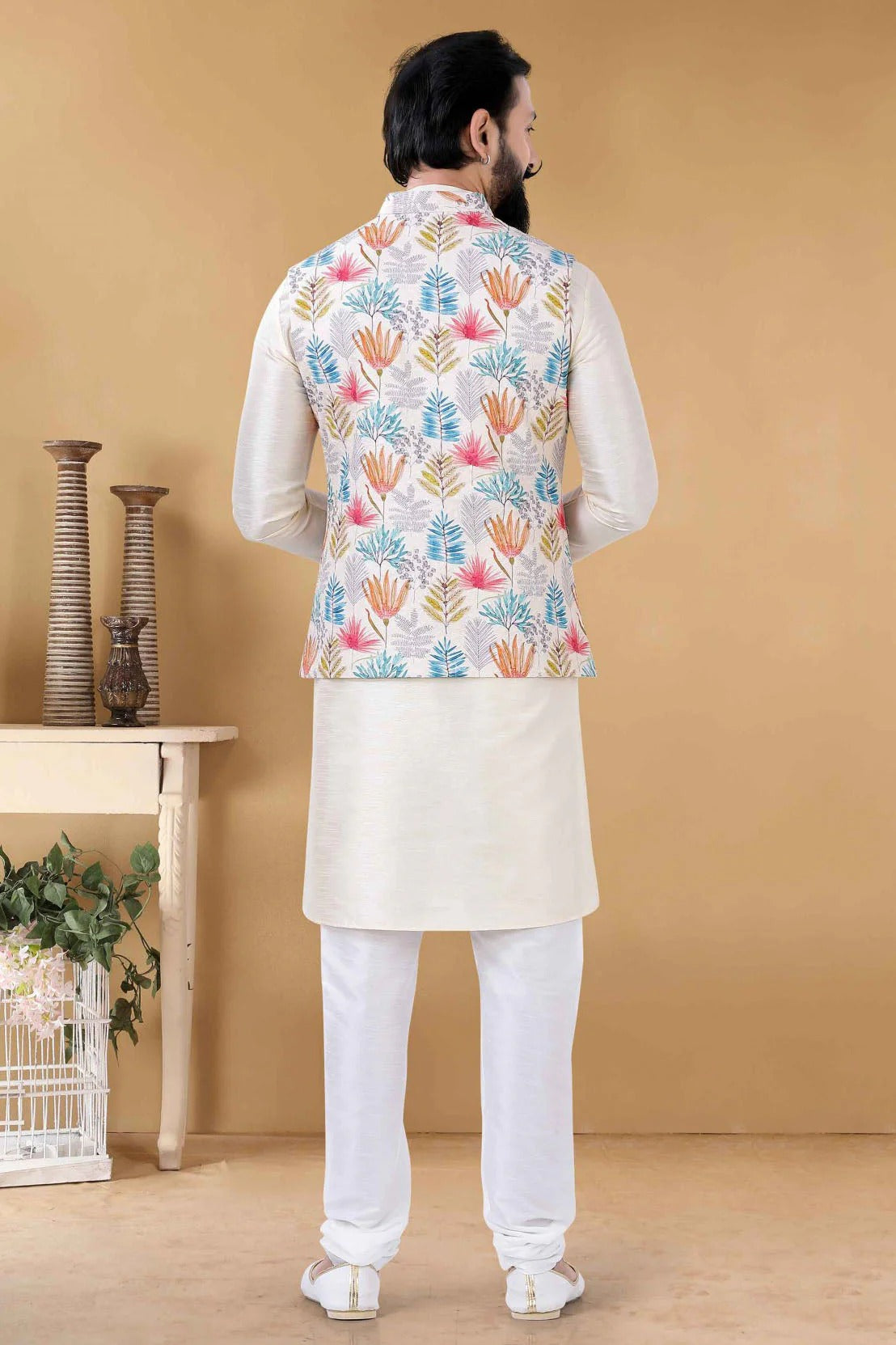 White Colour Cotton Kurta Pajama With Jacket KP1130092 A