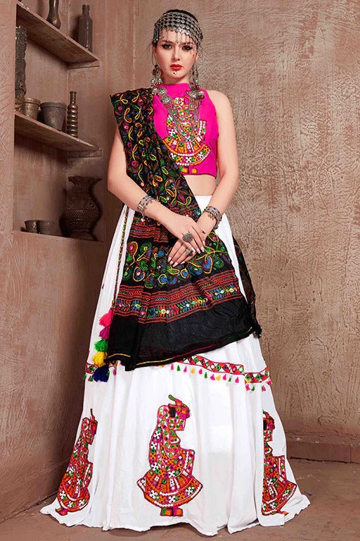White Colour Cotton Navratri Lehenga Choli LC1240082