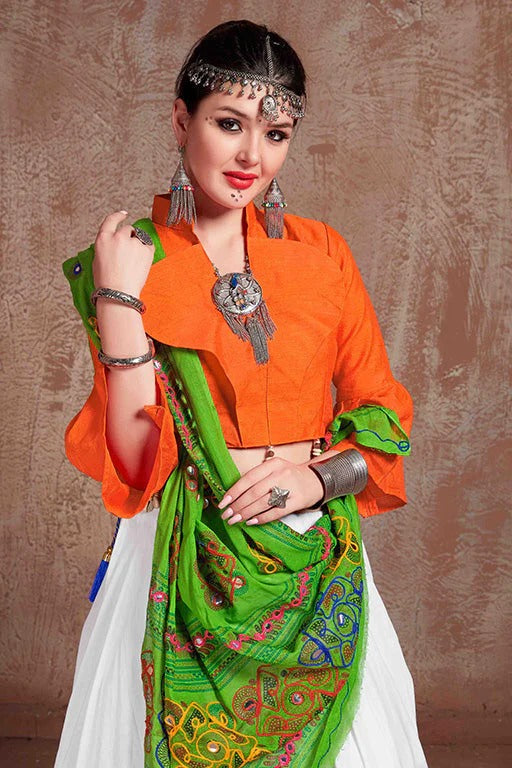 White Colour Cotton Navratri Lehenga Choli LC1240085 B