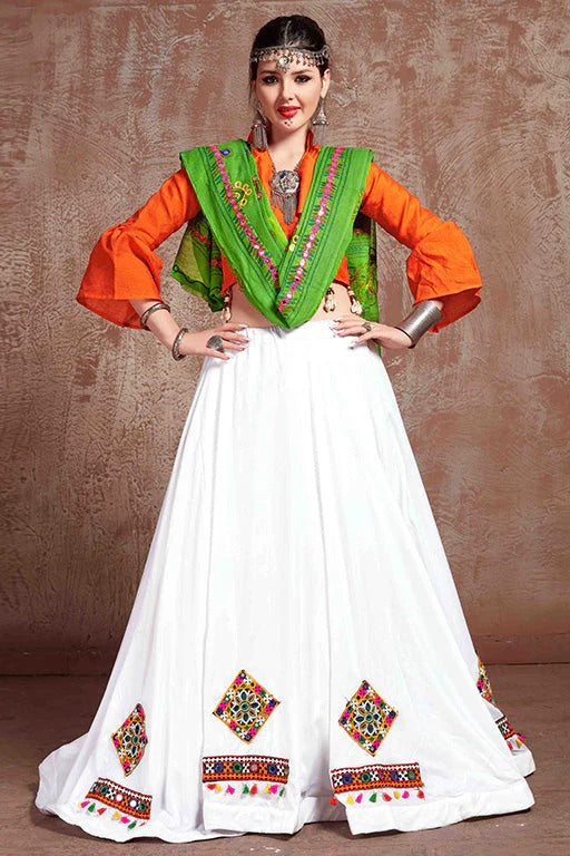 White Colour Cotton Navratri Lehenga Choli LC1240085