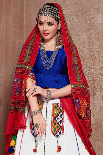White Colour Cotton Navratri Lehenga Choli LC1240087 B