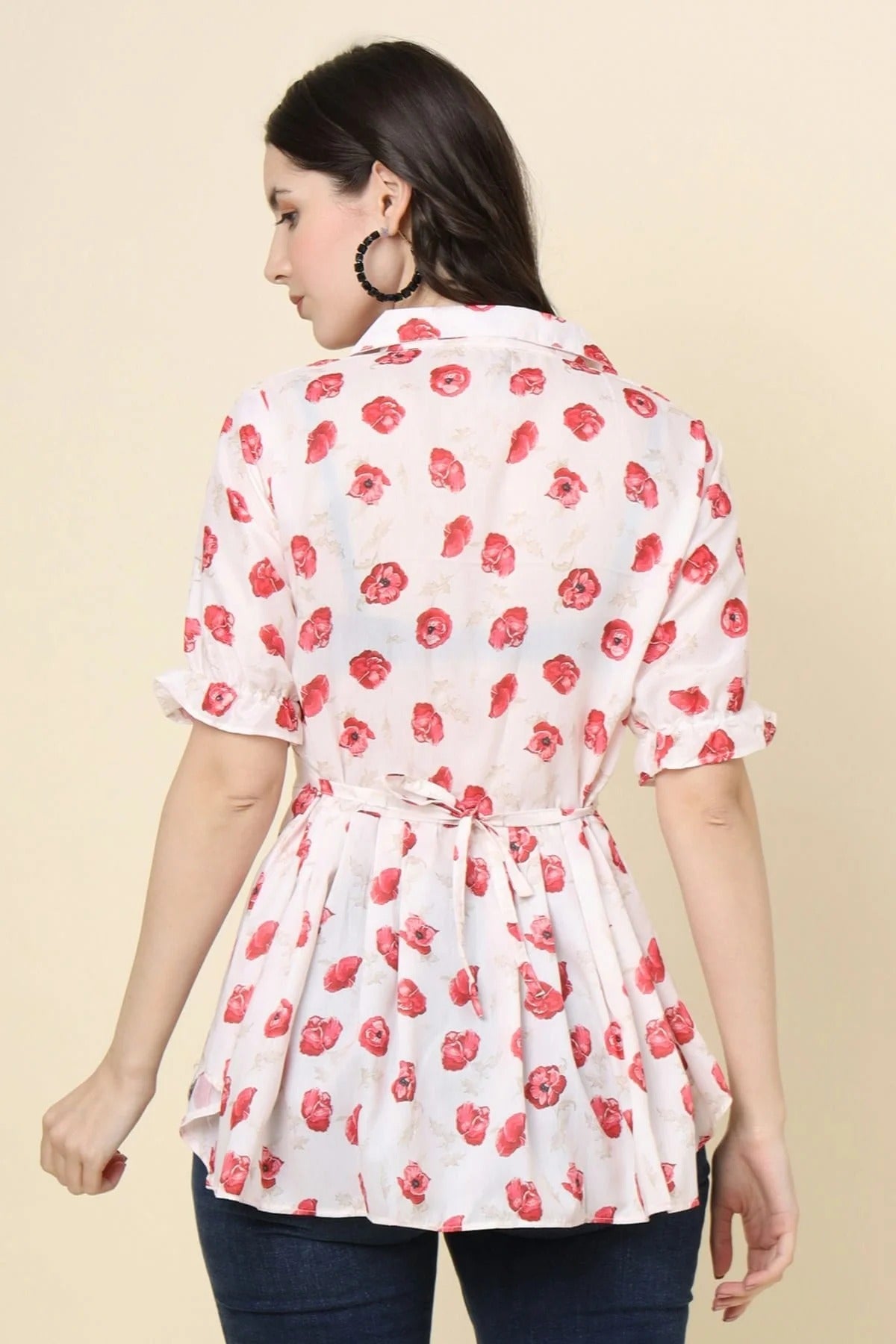 White Colour Cotton Printed Work Readymade Top TP1110778 A