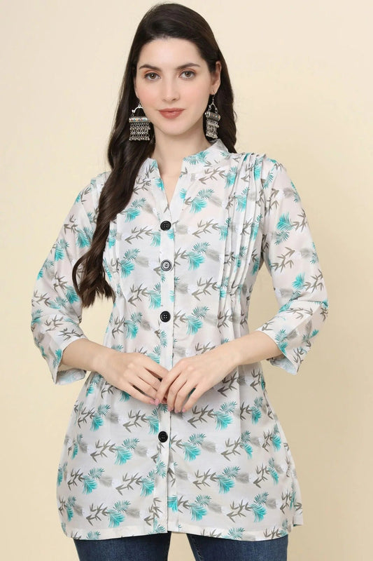 White Colour Cotton Printed Work Readymade Top TP1110790