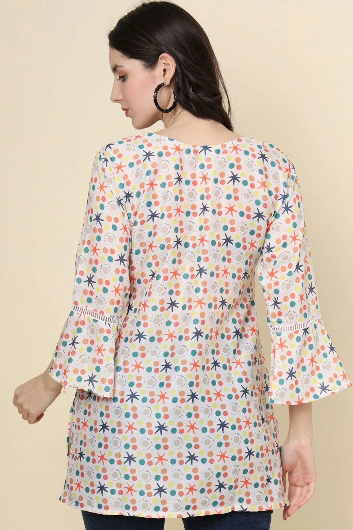 White Colour Cotton Printed Work Readymade Top TP1110795 A