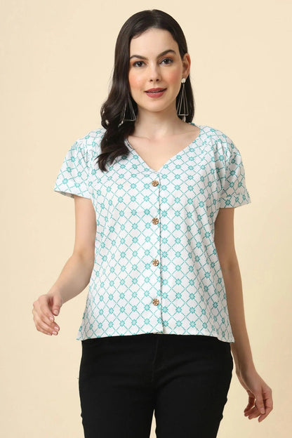 White Colour Crepe Readymade Top TP1110834