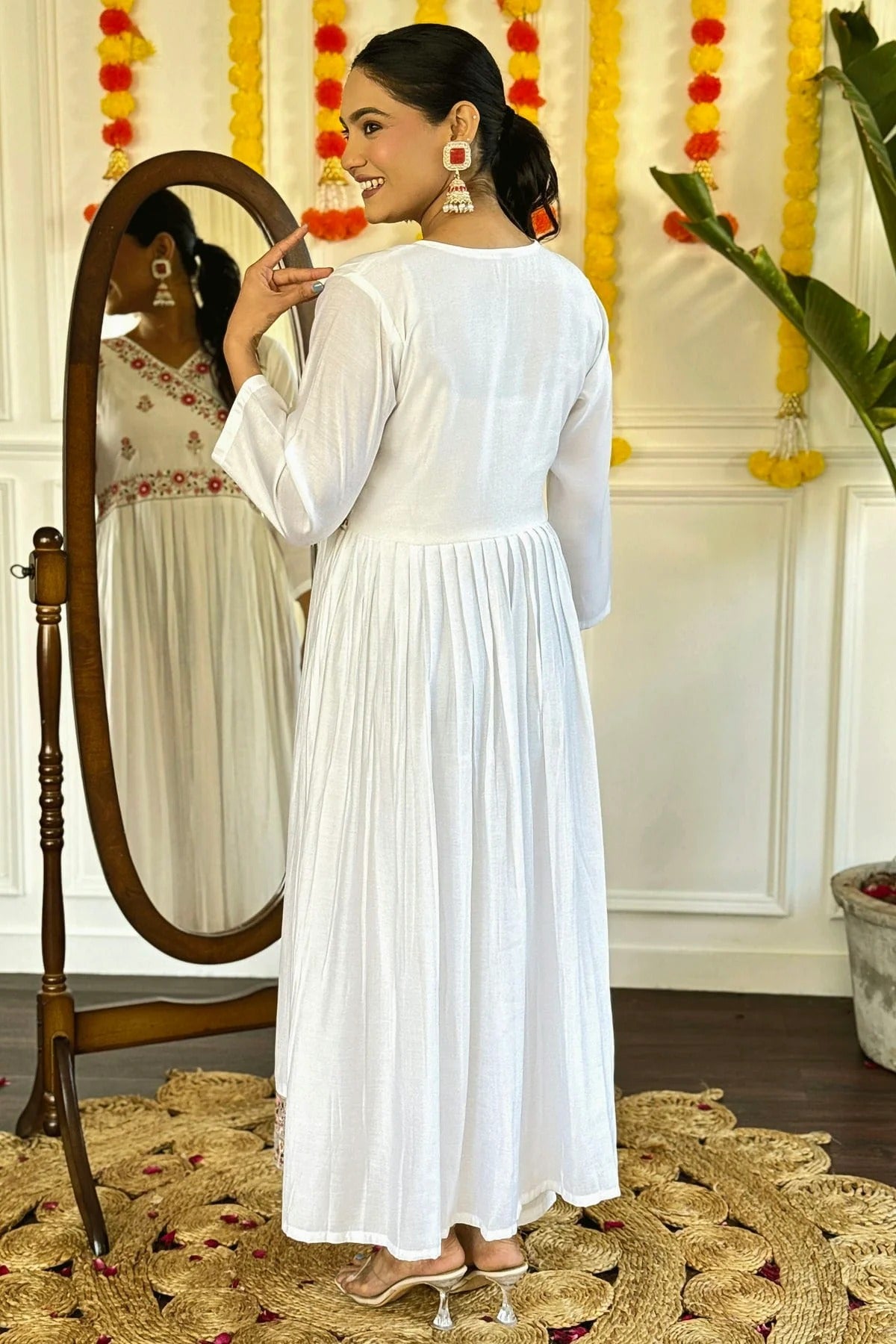 White Colour Embroidery Chanderi Viscose Stitched Suit SS1112500 A