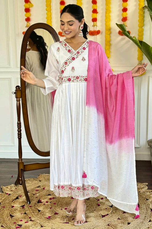 White Colour Embroidery Chanderi Viscose Stitched Suit SS1112500