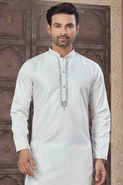 White Colour Embroidery Cotton Kurta Pajama KP1113455 A