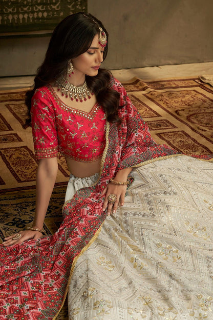 White Colour Embroidery Georgette Lehenga Choli LD1080699 A