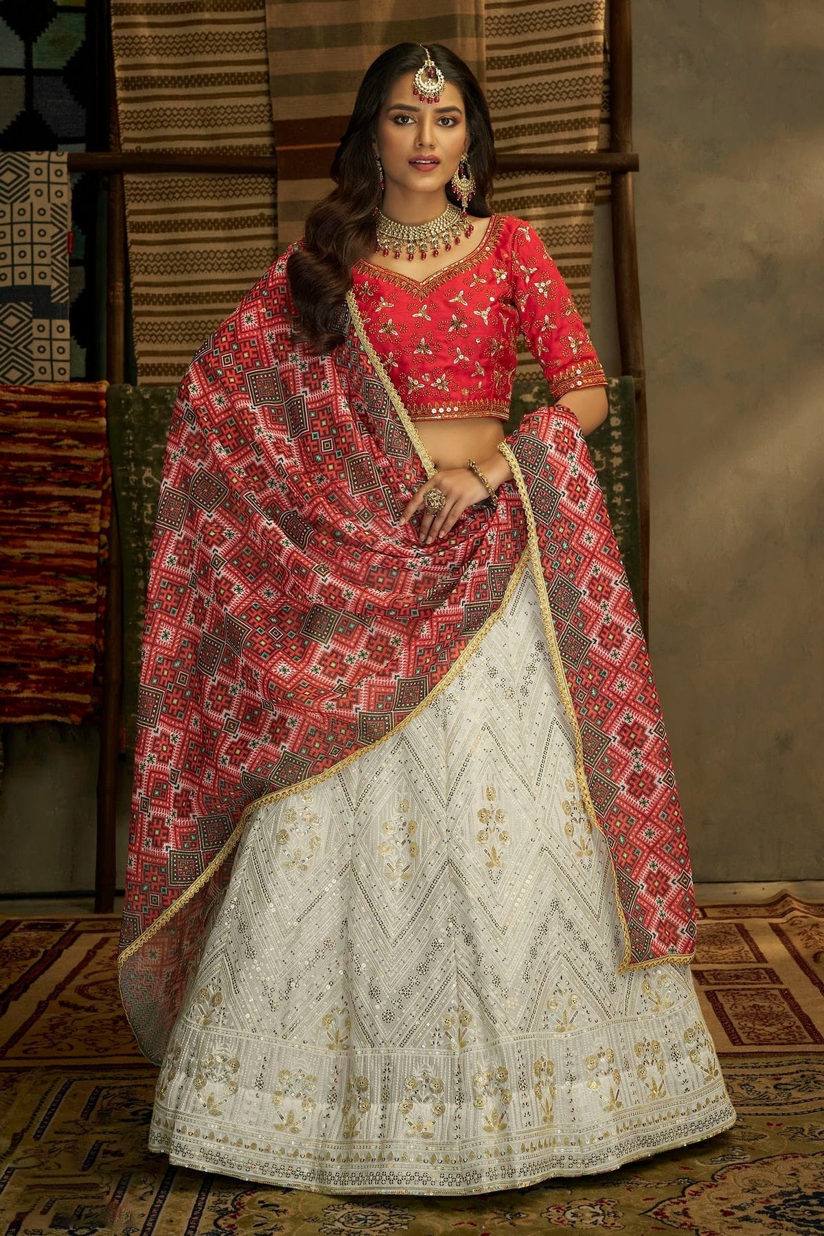 White Colour Embroidery Georgette Lehenga Choli LD1080699