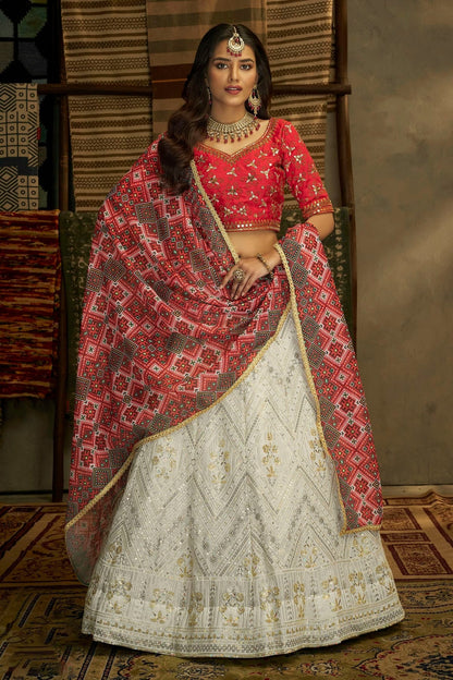 White Colour Embroidery Georgette Lehenga Choli LD1080699