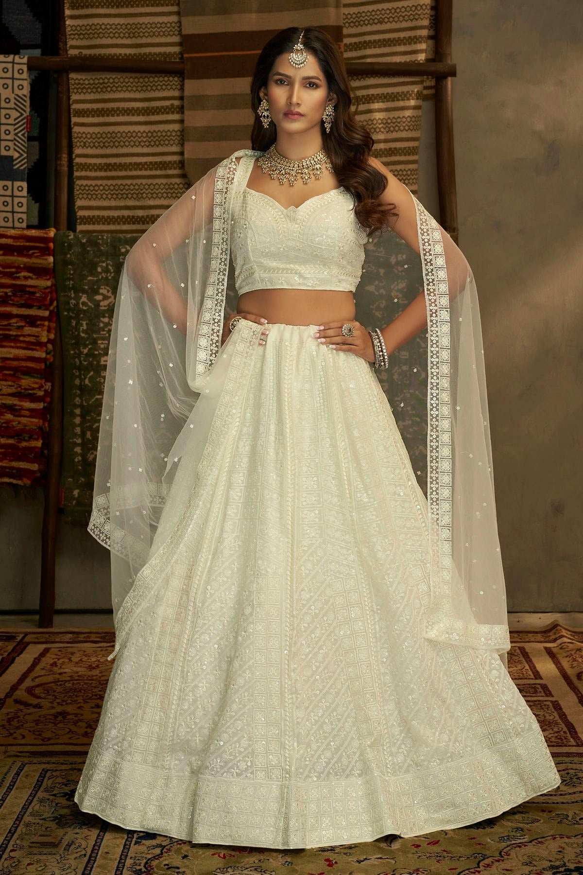 White Colour Embroidery Georgette Lehenga Choli LD1080700