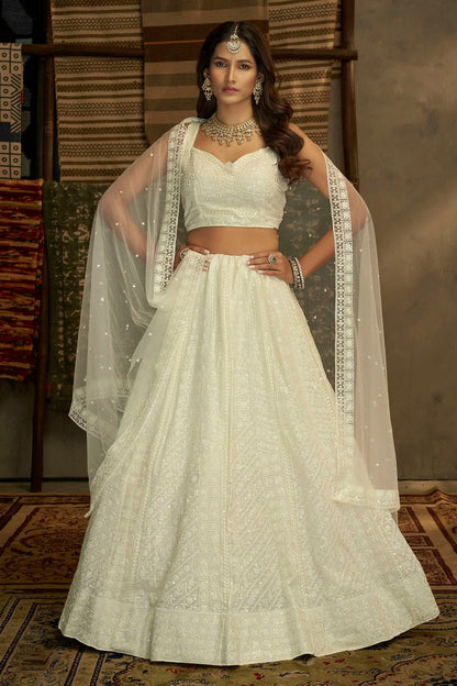 White Colour Embroidery Georgette Lehenga Choli LD1080700