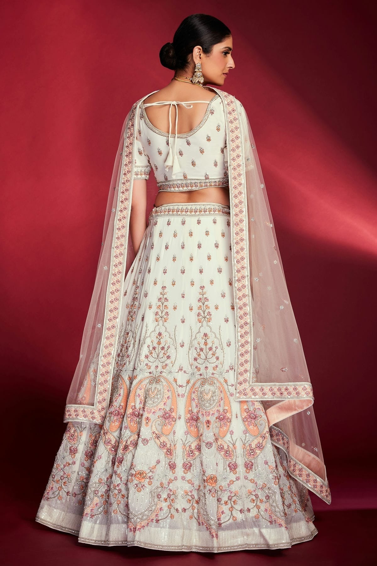 White Colour Embroidery Georgette Lehenga Choli LD1080718 A
