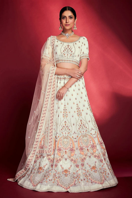 White Colour Embroidery Georgette Lehenga Choli LD1080718