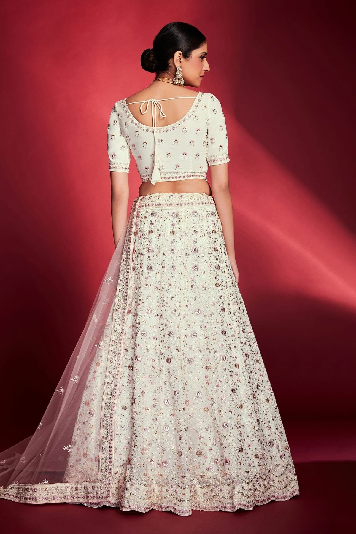 White Colour Embroidery Georgette Lehenga Choli LD1080719 A