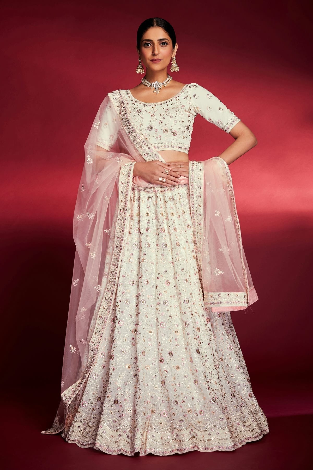 White Colour Embroidery Georgette Lehenga Choli LD1080719