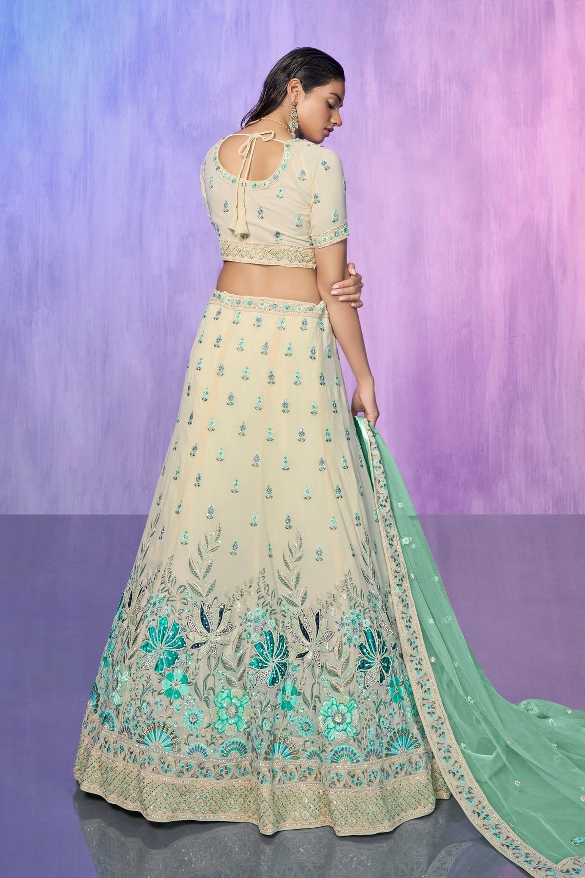 White Colour Embroidery Georgette Lehenga Choli LD1080737 A