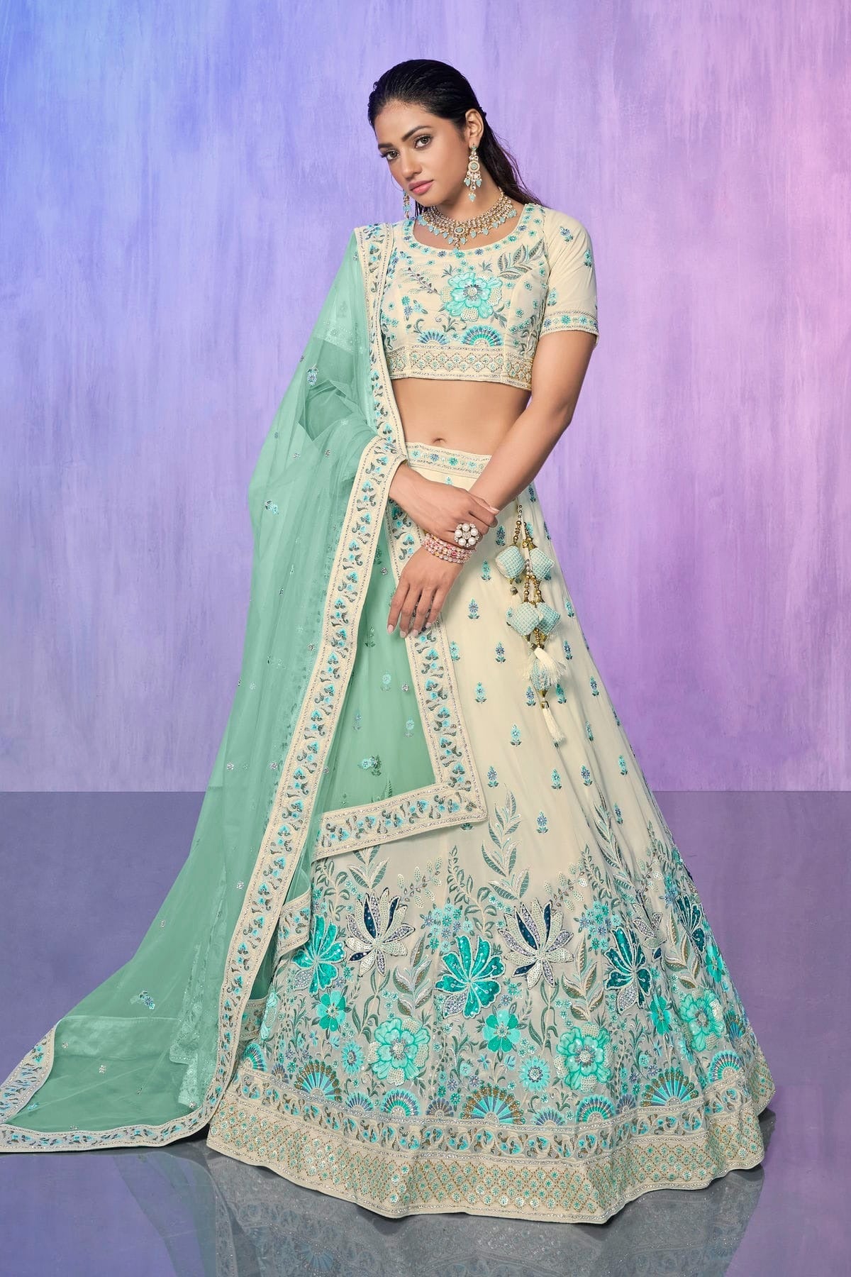 White Colour Embroidery Georgette Lehenga Choli LD1080737