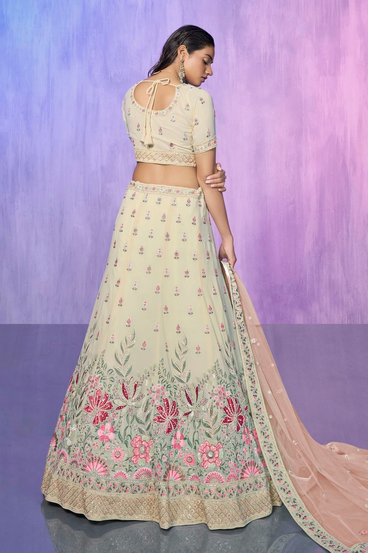 White Colour Embroidery Georgette Lehenga Choli LD1080748 A
