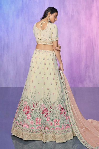 White Colour Embroidery Georgette Lehenga Choli LD1080748 A