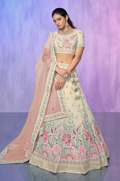 White Colour Embroidery Georgette Lehenga Choli LD1080748