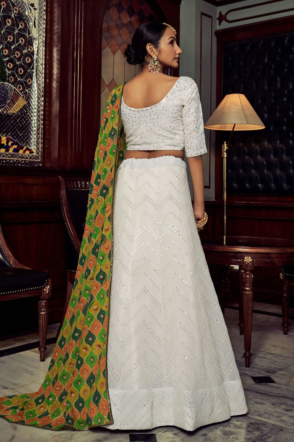 White Colour Embroidery Georgette Lehenga Choli LD1080773 A