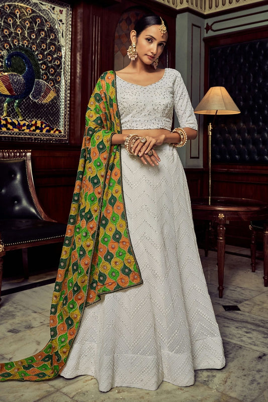 White Colour Embroidery Georgette Lehenga Choli LD1080773