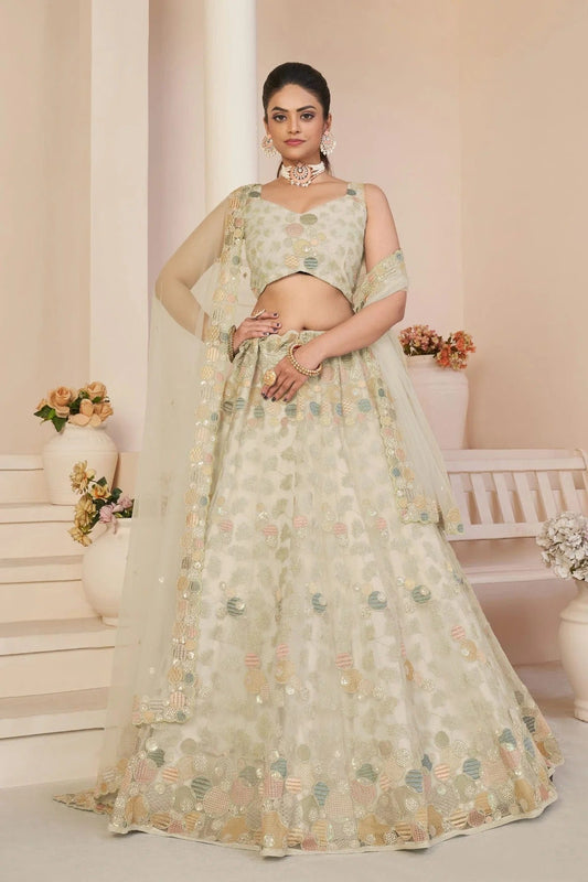 White Colour Embroidery Net Lehenga Choli LD1080852