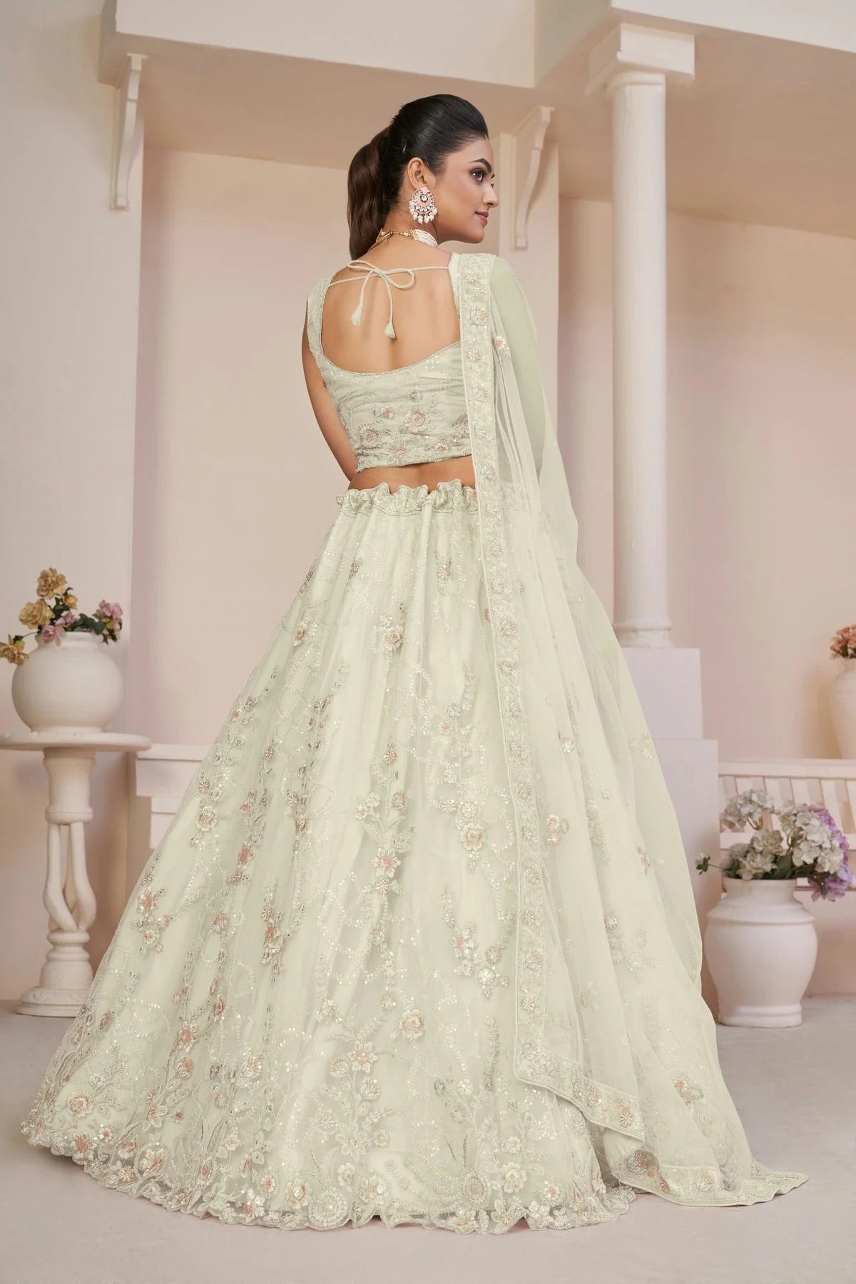 White Colour Embroidery Net Lehenga Choli LD1080856 A