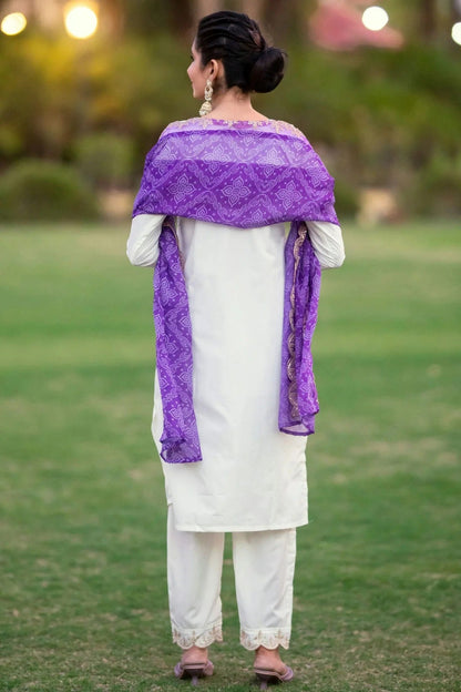 White Colour Embroidery Roman Silk Stitched Suit SS1112491 A