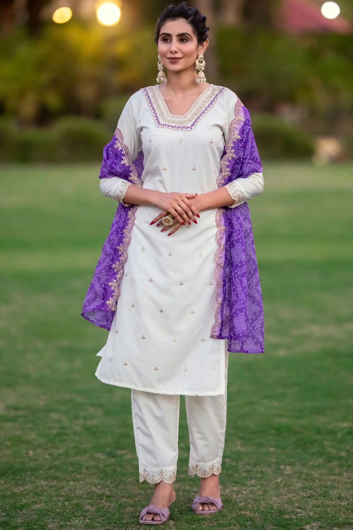 White Colour Embroidery Roman Silk Stitched Suit SS1112491