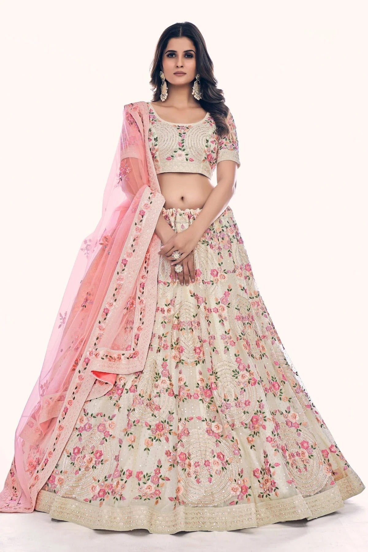 White Colour Embroidery Soft Net Lehenga Choli LD1080751