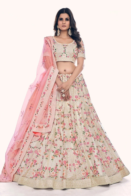 White Colour Embroidery Soft Net Lehenga Choli LD1080751