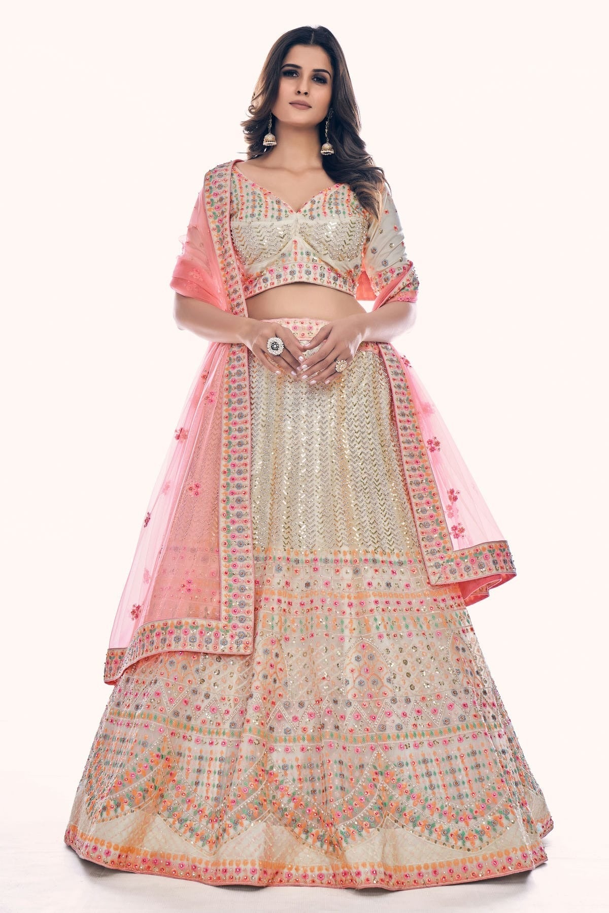 White Colour Embroidery Soft Net Lehenga Choli LD1080752