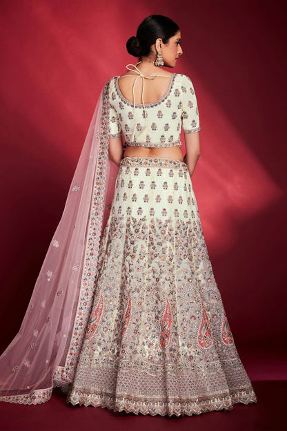 White Colour Embroidery Soft Silk Lehenga Choli LD1080717 A