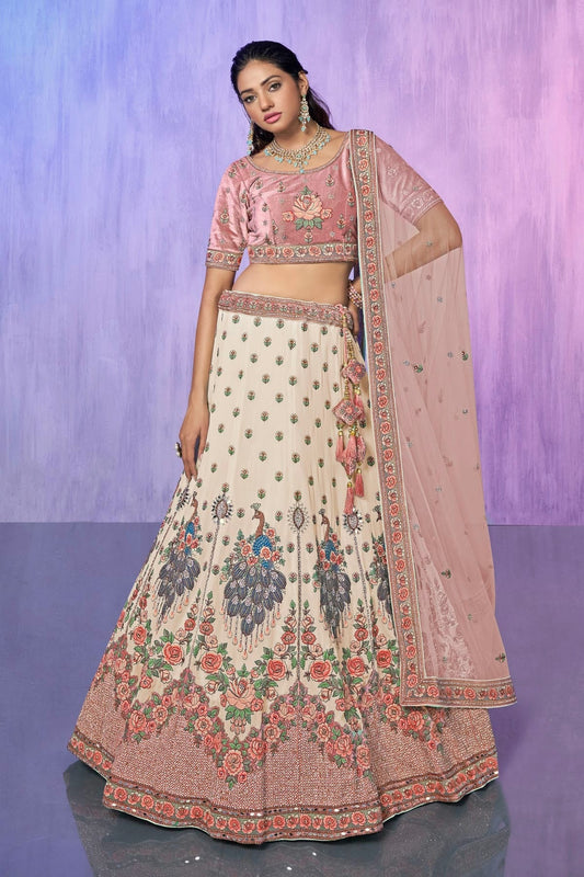 White Colour Embroidery Velvet Lehenga Choli LD1080743
