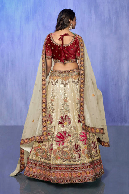 White Colour Embroidery Velvet Lehenga Choli LD1080747 A