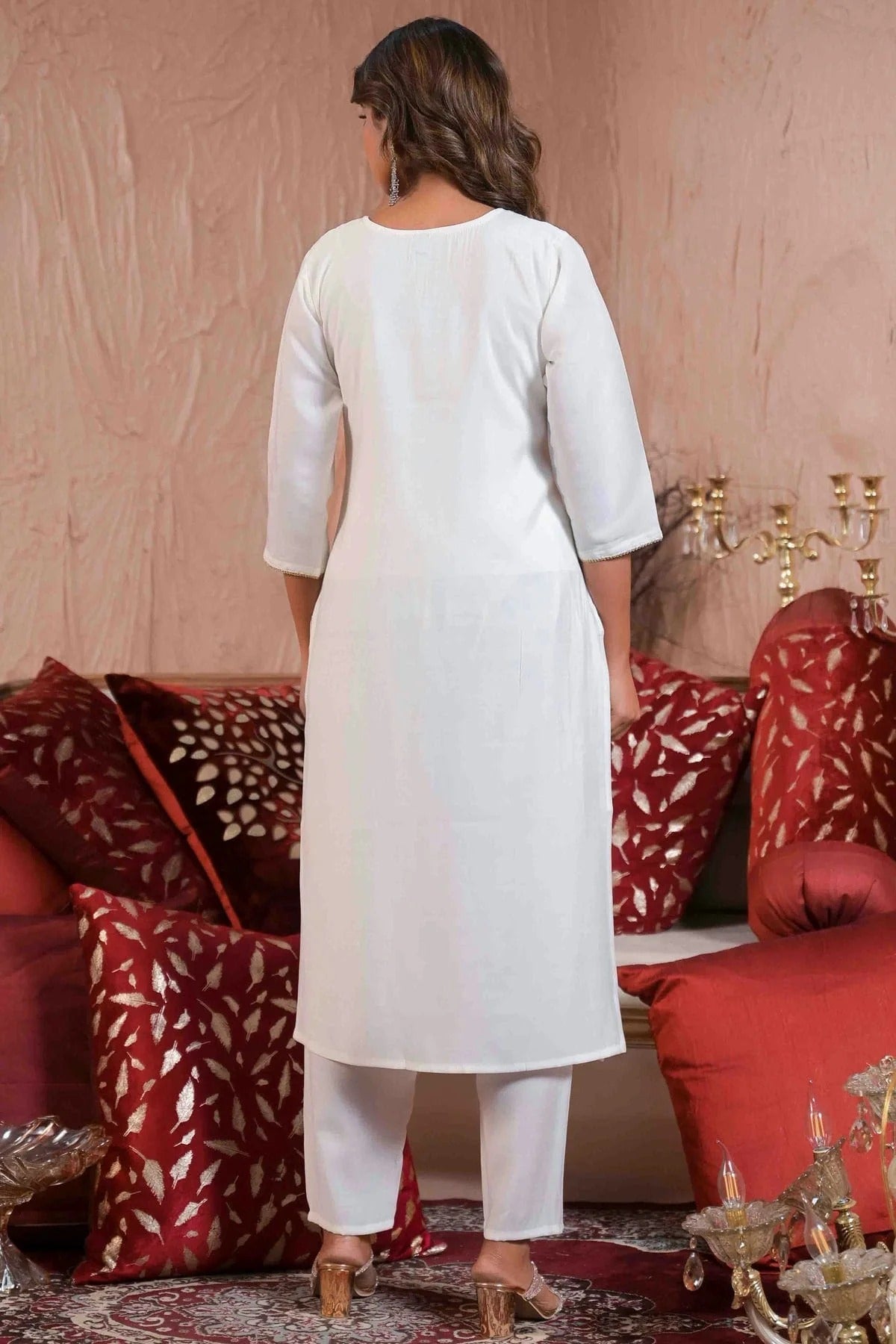 White Colour Embroidery Viscose Chanderi Pant Style Suit SS1113501 A