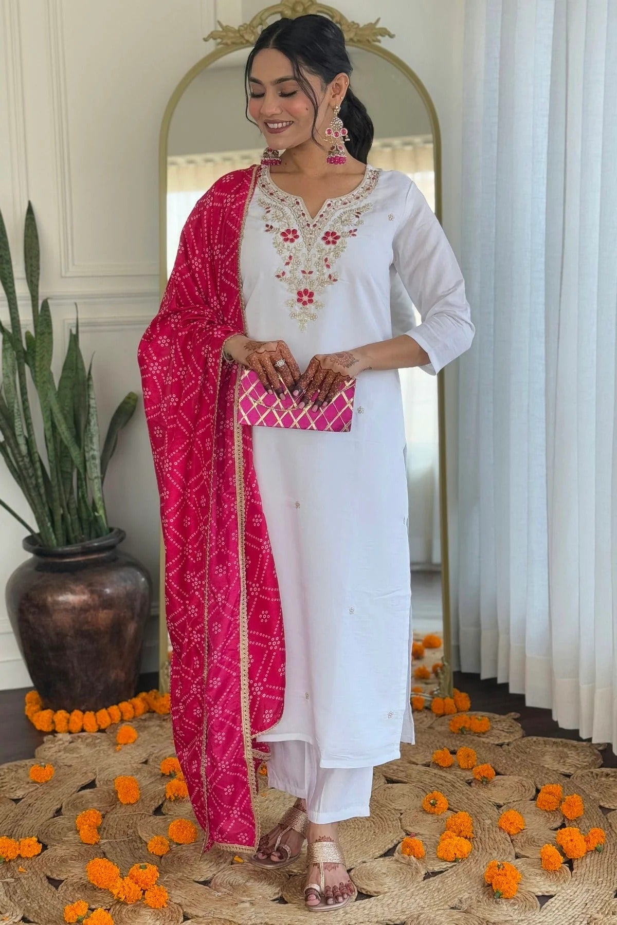 White Colour Embroidery Viscose Stitched Suit SS1112453