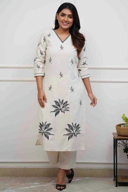 White Colour Embroidery Viscose Top and Bottom SS1113492
