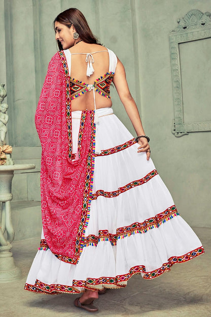 White Colour Embroidery Work Georgette Navratri Lehenga LD1170026 A