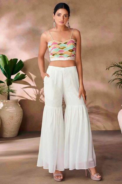 White Colour Georgette Co Ord Suit TP1080961