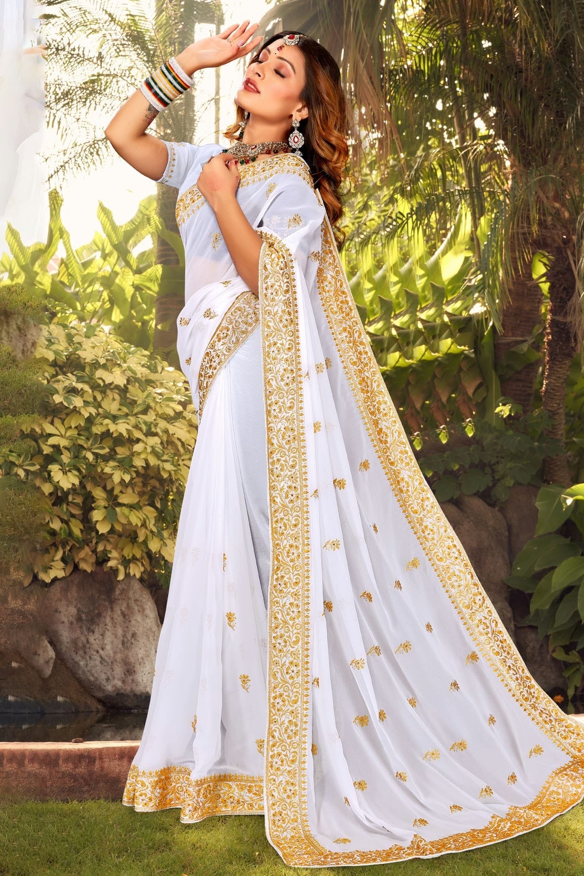 White Colour Georgette Designer Saree LC1121398