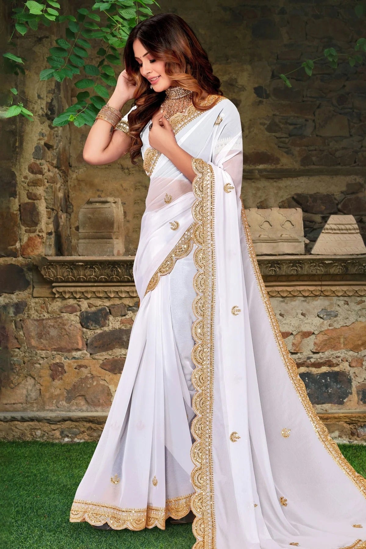 White Colour Georgette Designer Saree LC1121416