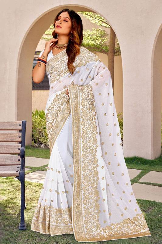 White Colour Georgette Designer Saree LC1121441